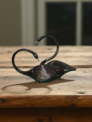 004 Elegant Black Swan Figurine Set with Silver Beak Detail-Pair