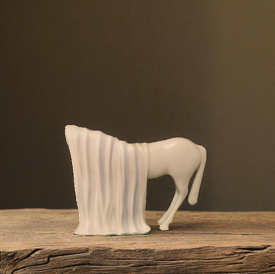 Abstract White Horse Sculpture with Draped Form