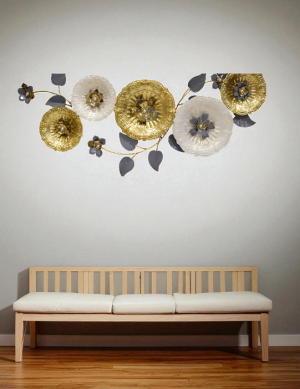 03 Elegant Gold & White Floral Metal Wall Art