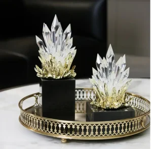 Golden Flame and Crystal Cluster Sculptures