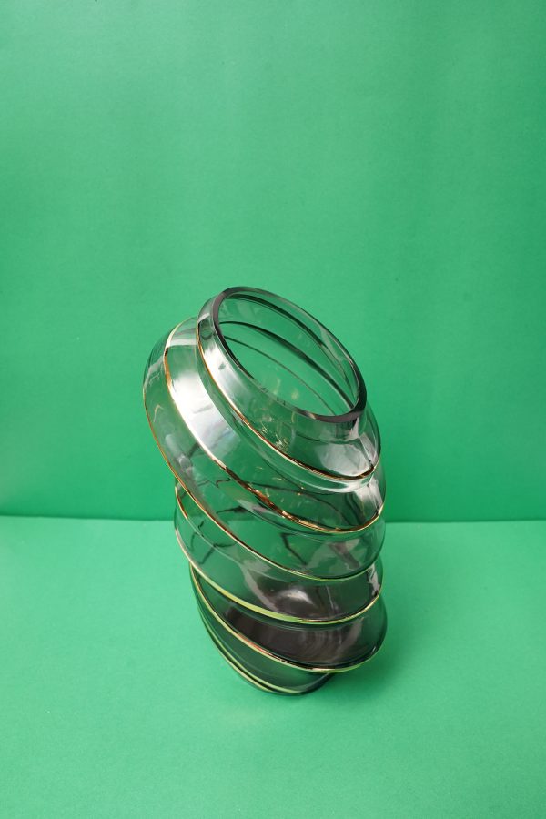 18 Smoky Spiral Glass Vase with Golden Accents