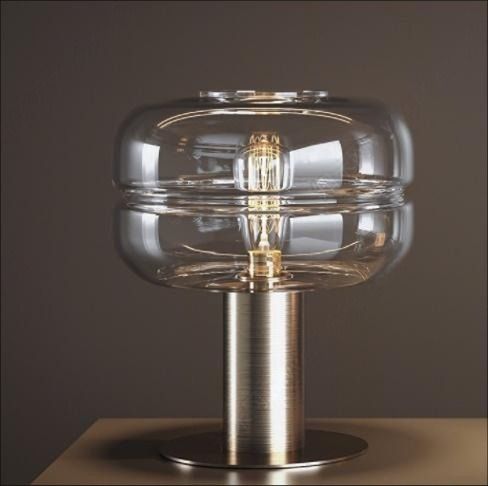 Futuristic Smoked Glass & Brushed Steel Table Lamp