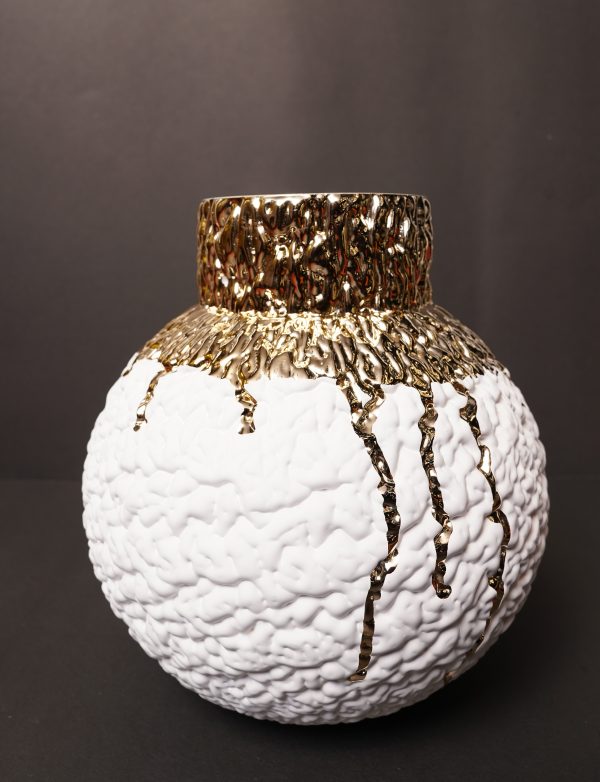 White & Gold Textured Luxury Vase