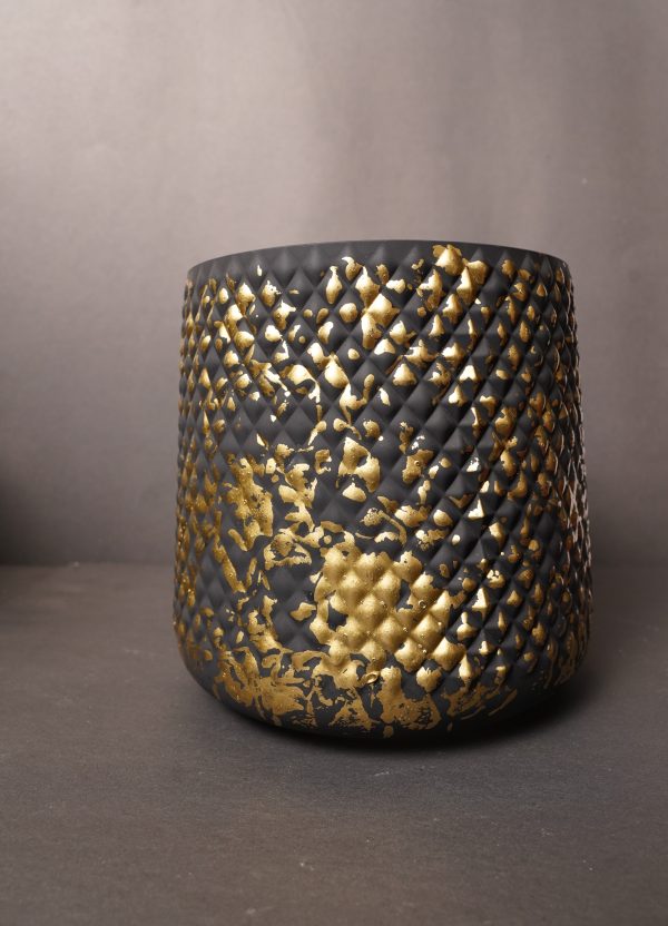 Black & Gold Diamond-Textured Vase