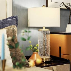 Golden Base Crackled Glass Table Lamp-Pair