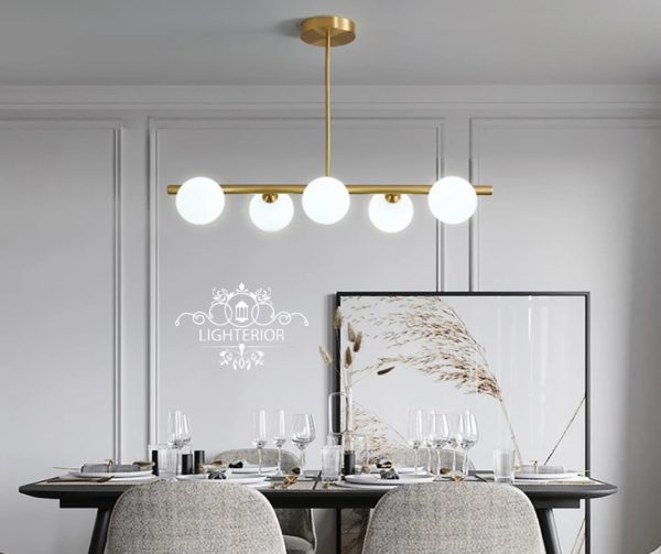 535580091_1186012836884485_7458564960519996350_n Modern Gold Chandelier with White Glass Globes – 5-Light LED Ceiling Pendant