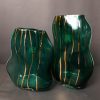 Emerald Waves Glass Vase with Golden Streaks