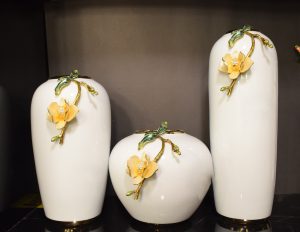 White Ceramic Flower Vases with Floral Design