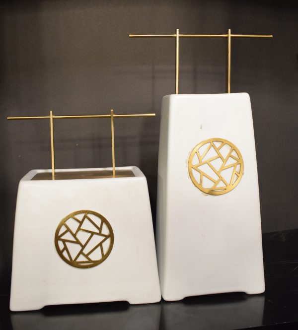 DSC_0325 Modern White Ceramic Vases with Gold Geometric Accents