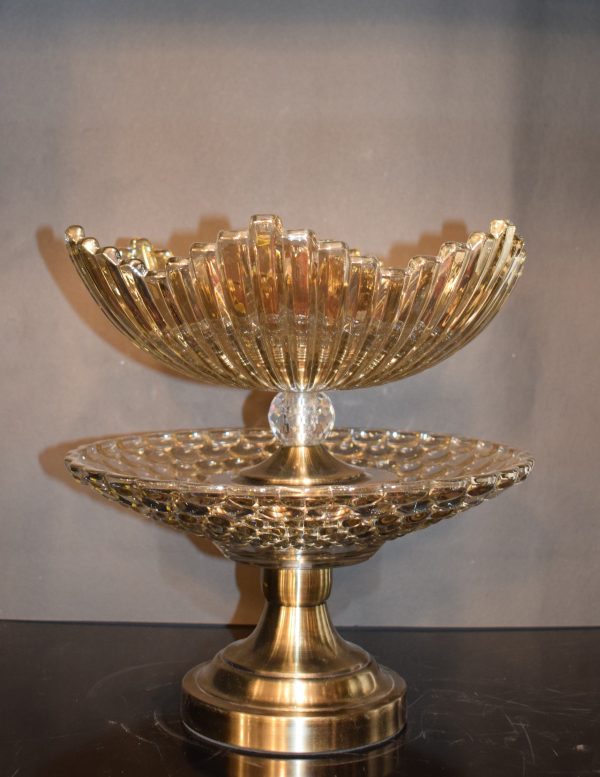DSC_0390 Luxury Two-Tier Crystal Glass Serving Stand with Antique Brass Base