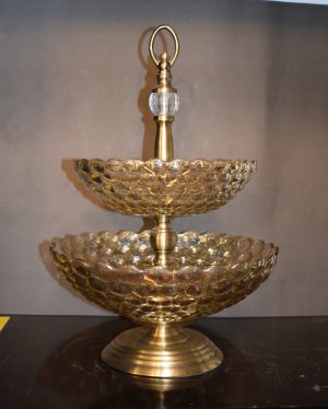 Regal Two-Tier Honeycomb Glass Fruit Stand with Antique Gold Finish