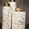White Ceramic Jars with Gold Polka Dot Design
