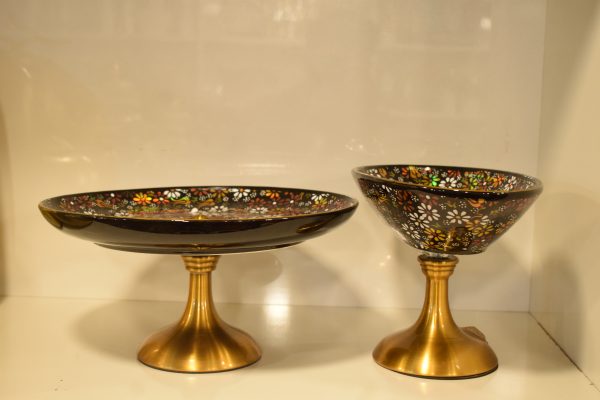DSC_0468 Elegant Floral Design Pedestal Bowl & Tray