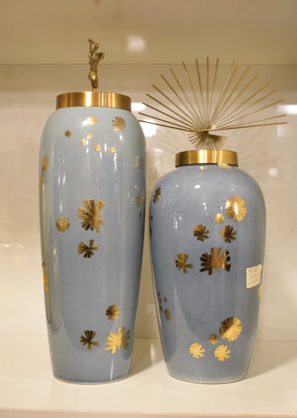 DSC_0475 Elegant Sky Blue Ceramic Vases with Golden Accents