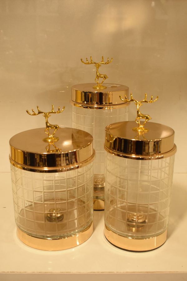 DSC_0477 Glass Jars with Golden Deer Lid Design