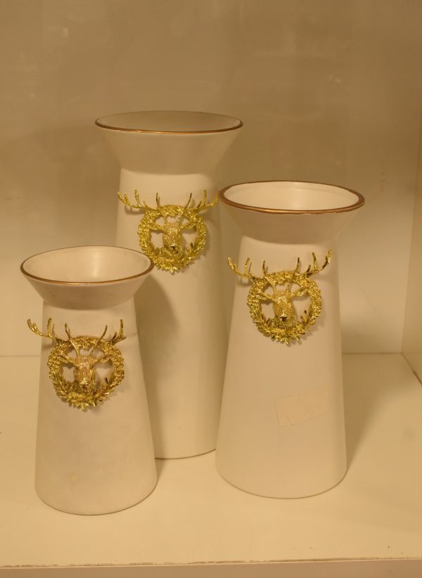Elegant White & Gold Deer Accent Vases