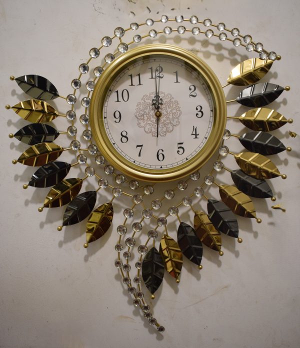 Black & Gold Leaf Crystal Wall Clock