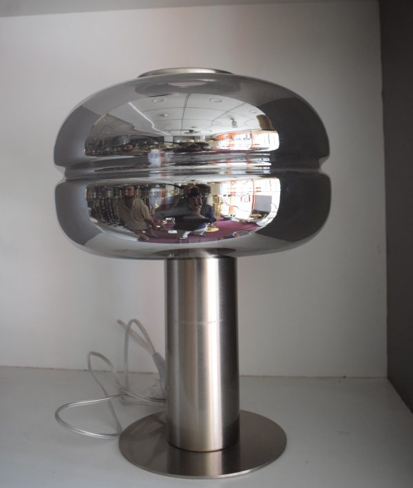 Futuristic Smoked Glass & Brushed Steel Table Lamp