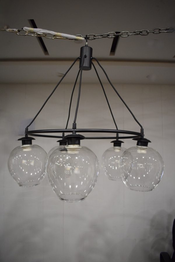 Modern 5-Light Glass Globe Chandelier – Black Frame