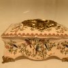 Vintage Porcelain Bird Motif Box with Ornate Brass Trim