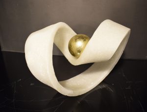 White Loop Abstract Sculpture with Golden Sphere