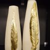 White Ceramic Vases with Golden Feather Embellishments