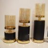 Black & Gold Cylinder Base Candle Holders with Amber Glass