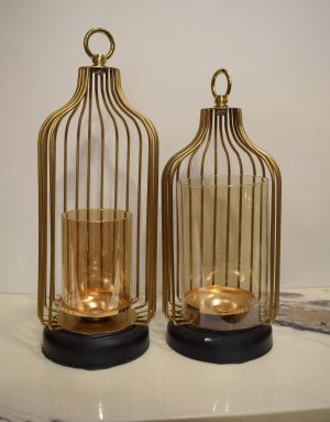Gold Cage Lantern Candle Holder