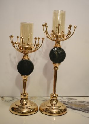 Elegant Gold & Black Decorative Candle Holders with Glass Shades