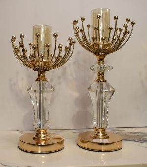Luxury Crystal & Gold Candle Holders with Glass Shades