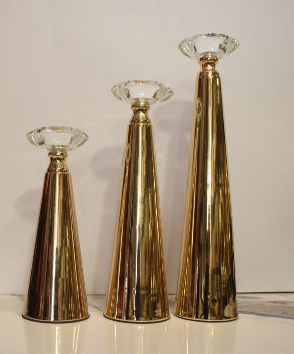 Gold Cone Crystal Top Candle Holders