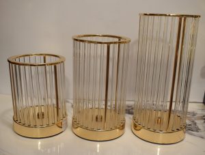 Modern Gold Cage Candle Holder – Cylindrical Metal Votive Lanterns