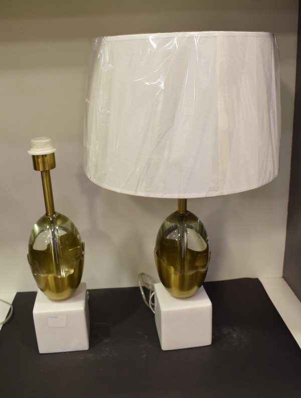 Gold Glass Oval Table Lamp with White Marble Base-Pair