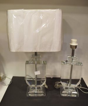 Crystal Glass Table Lamp with White Rectangular Shade-Pair