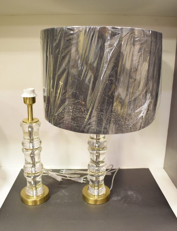 DSC_0834 Gold Base Crystal Table Lamp with Black Drum Shade-Pair