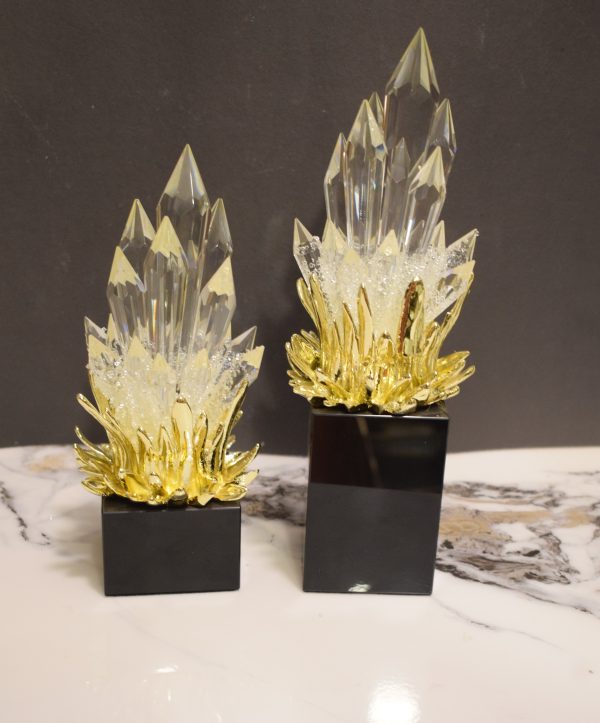 Golden Flame and Crystal Cluster Sculptures