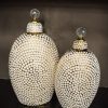 White Mosaic Ceramic Jars with Crystal Knob Lids