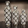 Black & White Patterned Ceramic Vases with Gold Accents
