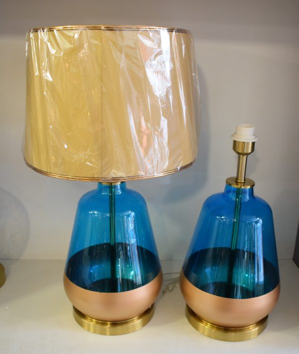 DSC_1078 Blue Glass Table Lamp with Gold Base