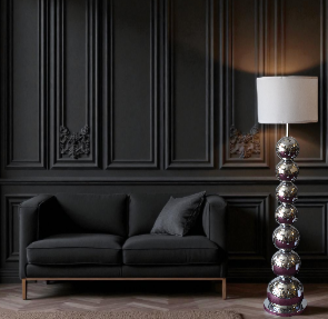 Chrome Stacked Sphere Floor Lamp with White Drum Shade