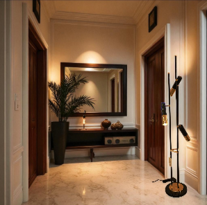 Modern Black & Gold Floor Lamp with Adjustable Triple Spotlights