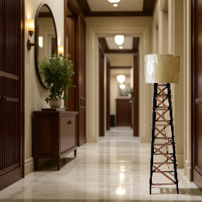 Screenshot_13 Modern Wooden & Metal Floor Lamp with Beige Fabric Shade