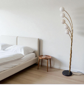 Gold Arc Floor Lamp with 5 Frosted Globe Lights