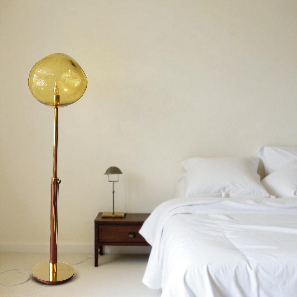 Amber Glass Floor Lamp with Polished Brass Base