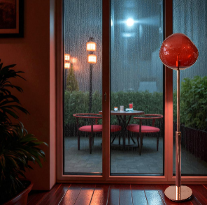 Modern Copper & Red Glass Floor Lamp