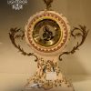 Porcelain Mantel Clock with Hand-Painted Birds & Floral Vine Motif