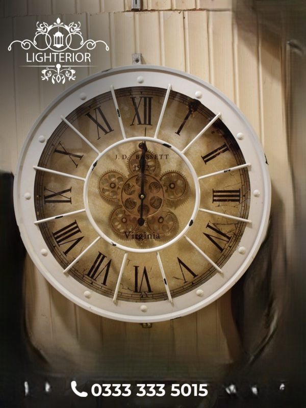 WhatsApp Image 2025-08-08 at 09.21.39 (2) Vintage White Roman Gear Wall Clock
