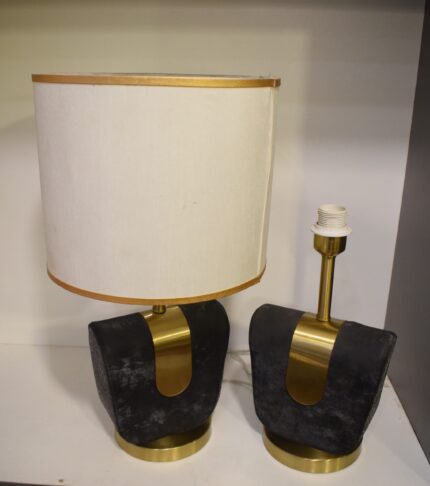 Luxury Black & Gold Table Lamp – Modern Velvet Base with Elegant White Shade-Pair