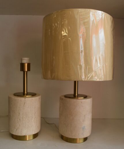 Natural Stone Cylinder Table Lamp with Gold Base-Pair
