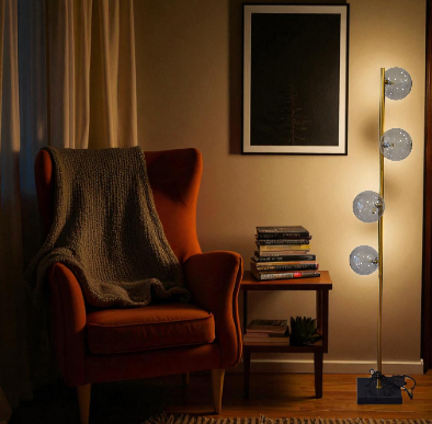 Modern Gold Glass Globe Floor Lamp – 4-Light